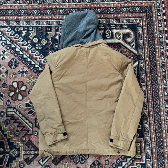 American Eagle Brand Flannel Lined Hooded Jacket Tan L - Picture 7 of 8